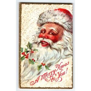 Vintage 1913 Santa Claus Christmas Postcard A Merry Xmas to You Embossed